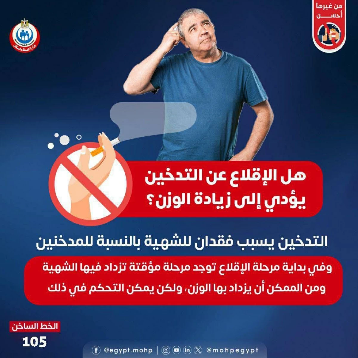 هل يزيد الوزن بعد الإقلاع عن التدخين؟.. «الصحة» تحسم الجدل وتوضح الحقيقة